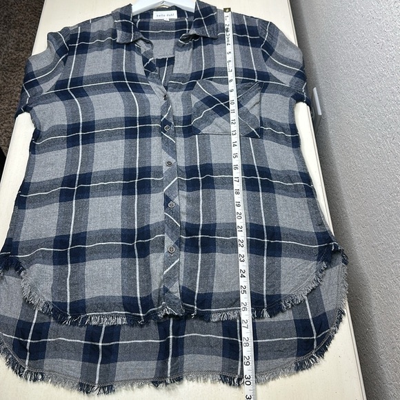 bella dahl Ryann Frayed Hem Blue and Grey Plaid Flannel Button Down Shirt Size S - Picture 15 of 16